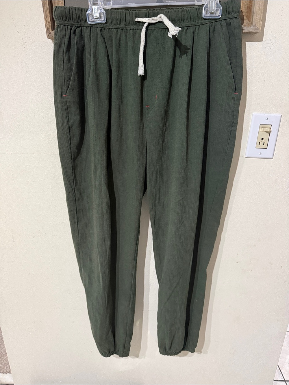 Women's Olive Green Drawstring Jogger Pants with Pockets